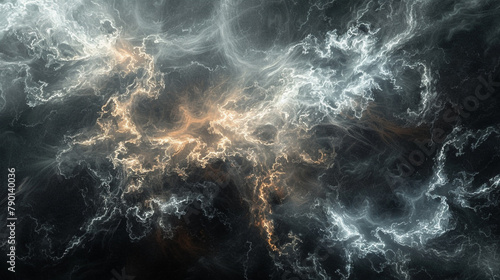 A deep black canvas where the smoke captures the essence of a lightning strike, branching out with fierce intensity.
