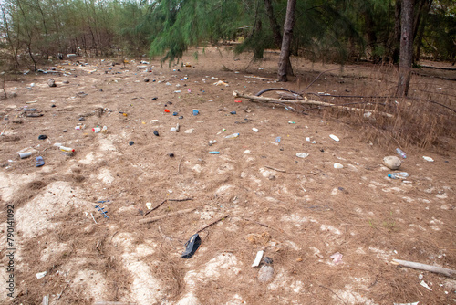 garbage and dirty Sand Beach in Pak Phanang district at at Nakornsrithammarat, Thailand photo