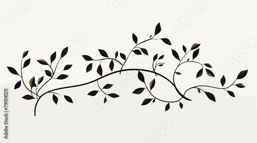 Abstract twig with leaves in black lines on white b
