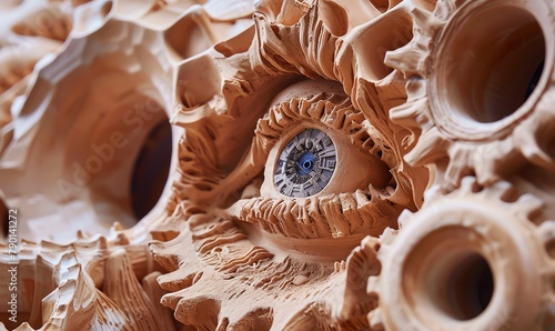 Illustrate the synergy between industrial elements and digital innovation in a captivating clay sculpture, depicting an eye-level angle view of Industrial Internet of Things IIoT, in a tangible, 3-dim
