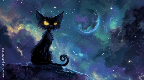 Mystical black cat with a s...