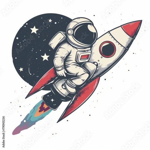 Space Planet and Space Theme Illustration: Astronaut and Rocket Logo Design
