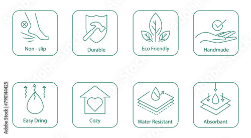 Multi-Feature Vector Icon: Handmade, Eco-Friendly, and Durable with Non-Slip, Quick-Dry, Water-Resistant, Absorbent, and Cozy Qualities