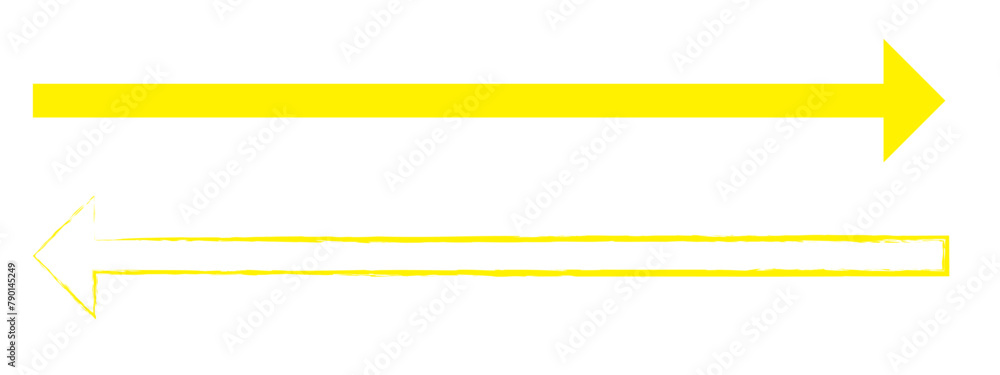 Yellow hand-drawn brush stroke arrow isolated on a white background. Yellow hand-drawn brush stroke arrow isolated on a white background.