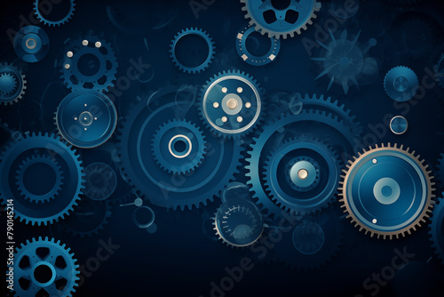 A blue background with many gears of different sizes. The gears are all different sizes and are scattered throughout the image