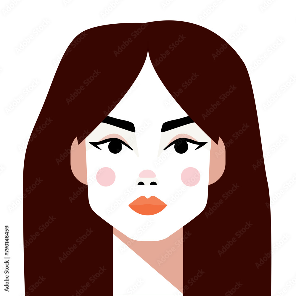 Brunette Woman Avatar Portrait Icon. Flat Style Female Character Face. Simple Graphic Girl Cartoon 2d Illustration. Lady with Brown Long Hair. Beauty Person Icon Design. Brunette Woman Avatar Portrait Icon. Flat Style Female Character Face. Simple Graphic Girl Cartoon 2d Illustration. Lady with Brown Long Hair. Beauty Person Icon Design.
