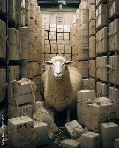 A sheep thats hacked into the farms wool distribution network, sending the inventory to unknown locations with sheer delight,  photo