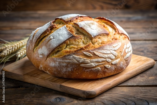 fresh homemade bread on wooden background photo