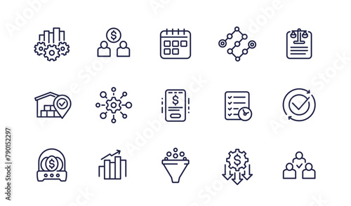 business management line icons on white, vector set