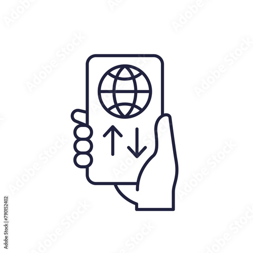 Data roaming line icon with a phone