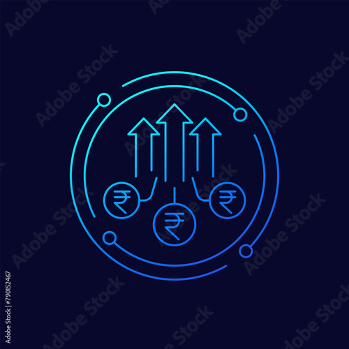 financial growth icon with indian rupee, linear design