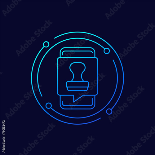 electronic stamp icon with a phone, linear design