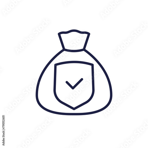 secure money line icon with bag and shield
