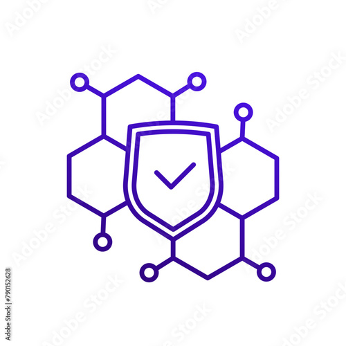 shield and molecules line icon on white