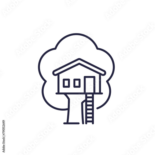 treehouse icon, cabin on a tree line vector