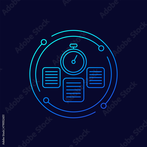 timesheet icon, documents and stopwatch, linear design