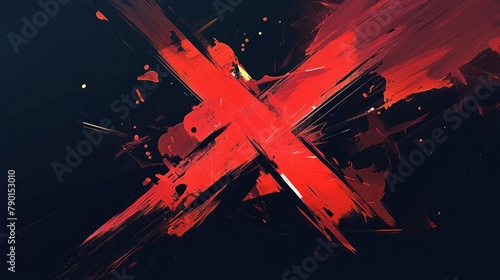 Illustration of a red X mark created in a brush style and outlined in a 2d cartoon design