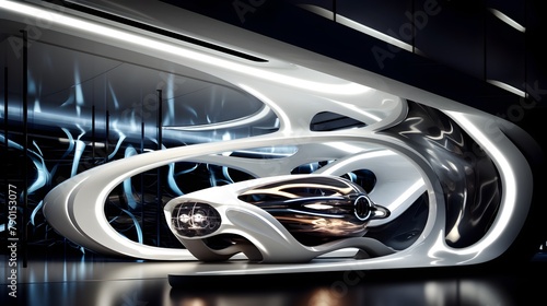 Futuristic Architectural Design of a Sleek and Innovative Automotive Structure Showcasing Cutting-Edge Technology and Engineering