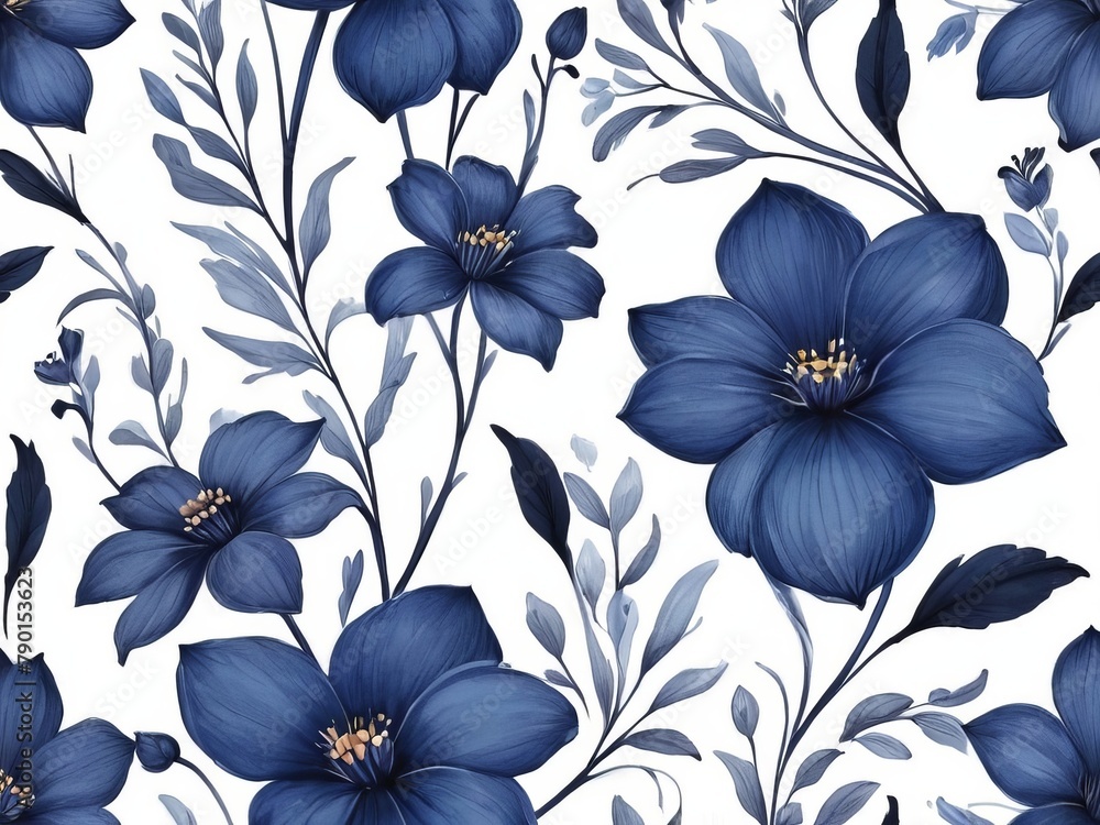 seamless floral pattern with blue flowers on white background