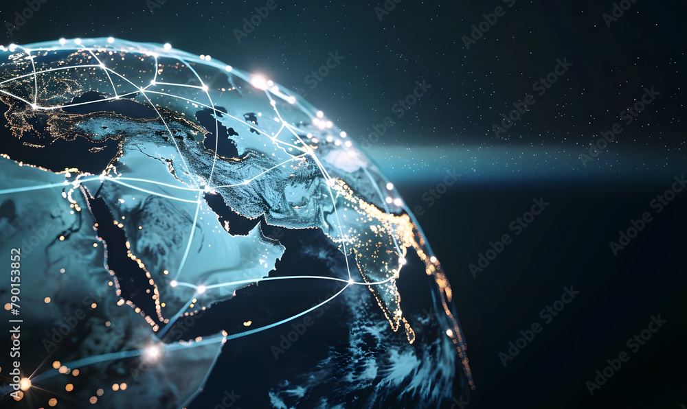 Fototapeta premium Illuminating the European Digital Landscape: Cities and Ports Connected
