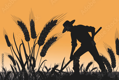 In the warm glow of dusk, a farmer's silhouette labors tirelessly, symbolizing the dedication behind our harvests, marking World Farmers' Day.