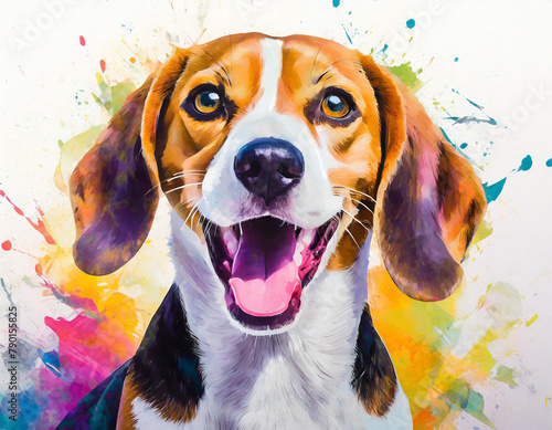 A joyful and amusing Beagle dog is enjoying itself in a solitary setting without any distract