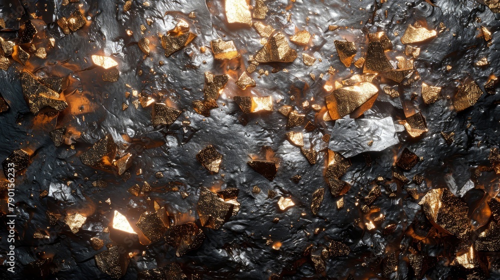 Molten metal with floating gold nuggets Molten metal with floating gold nuggets