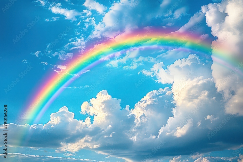 A rainbow stretching across the sky after a refreshing summer rain shower. A rainbow stretching across the sky after a refreshing summer rain shower.