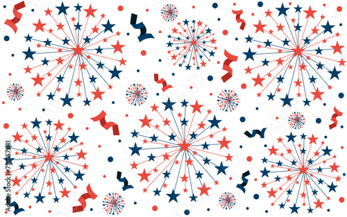 Carnival Banner with Firecracker, Fireworks and paper Confetti. Design 4th of July Wrapping Paper. Holiday poster with Comfetti, serpantine isolated on white background. Vector illustration. photo