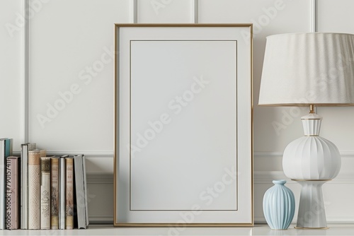 Mockup of an empty frame above a cabinet in a modern style living room interior, 3d render, 3d illustration © mura