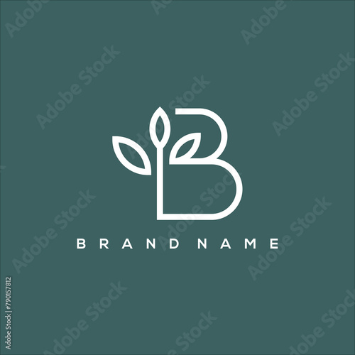 line art initial B nature bloom logo vector