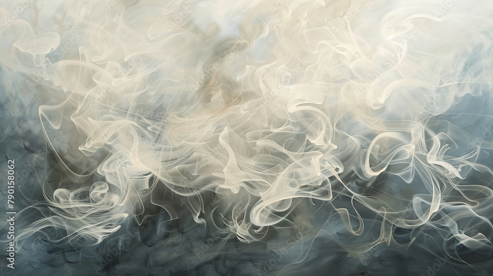 Against the purity of an untouched canvas, wisps of ivory smoke drift with ethereal grace, painting whispers of serenity and tranquility in their delicate embrace.