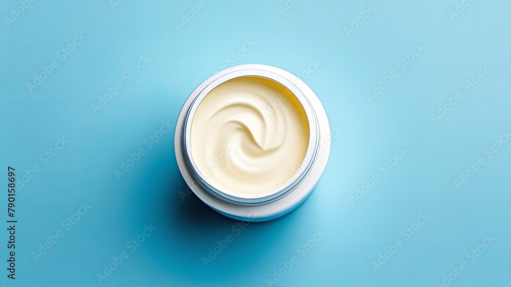 cream in a white jar on a blue background cream in a white jar on a blue background