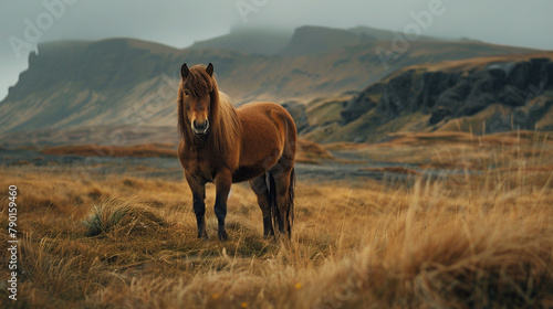 Iceland pony roaming free in the nature photo