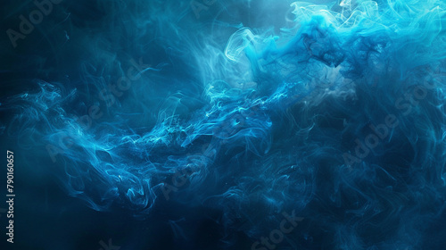 Amidst the infinite expanse of nothingness, a solitary wisp of electric blue smoke coils and undulates, exuding an otherworldly energy that defies comprehension. photo