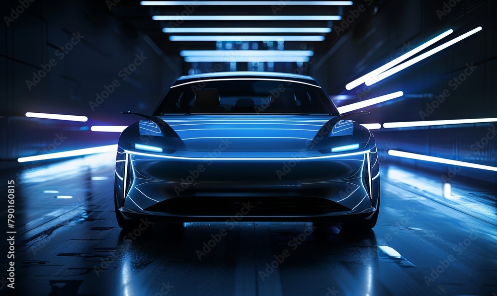 Front of the car with motion lighting background Front of the car with motion lighting background