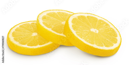 Ripe lemon slices isolated on white background with full depth of field.