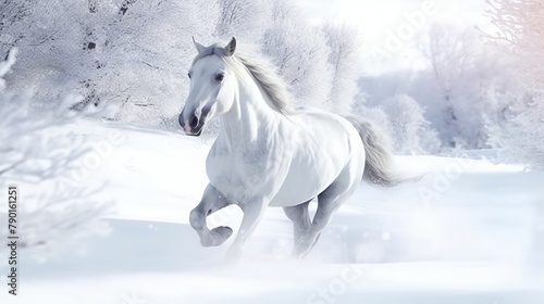 photo white horse on winter Generative AI © KRIS