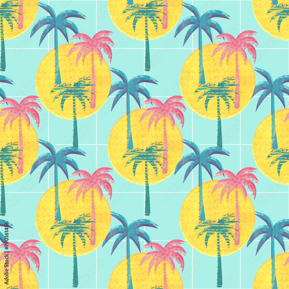 retro seamless pattern with palm trees
