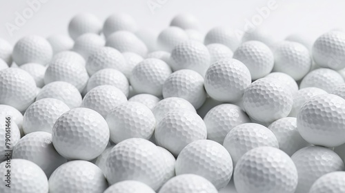Close up of white golf balls on a white background with copy space