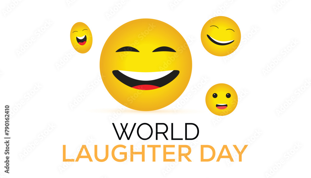 Fototapeta premium World Laughter Day observed every year in May. Template for background, banner, card, poster with text inscription.