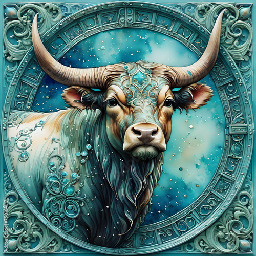 Zodiac symbols with intricate details and ornate patterns. The essence, interwoven with a delicate thread, is Aries, Taurus, Gemini, Cancer, Leo, Virgo, Libra, Scorpio,Sagittarius, Capricorn, Aquariu photo