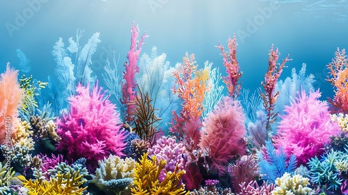 Coral Kaleidoscope: Life Abounds in the Vibrant Hues of a Teeming Coral Reef, Where Every Nook and Cranny Hosts a Dazzling Array of Marine Life, a Symphony of Colors and Motion. photo