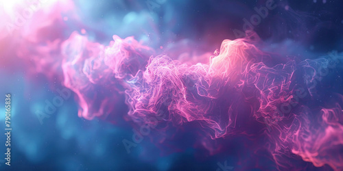 Abstract Pink and Blue Smoke Swirling in Dark Blue and Purple Background with Bright Light Center
