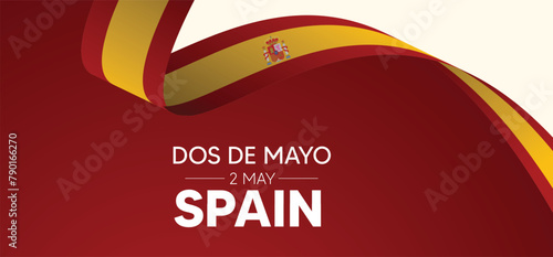 Fiesta Dos de Mayo (Day of Madrid Festival) patriotic festival on Spain Spanish text meaning second of may flag ribbon vector poster photo