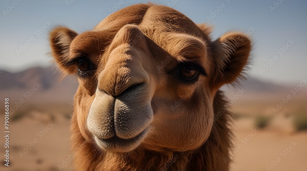 Fototapeta premium Camel portrait in the desert at golden hour sunset.generative.ai