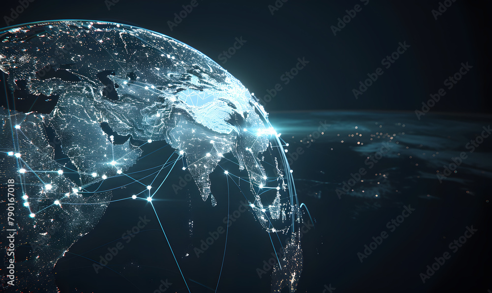 Fototapeta premium Illuminating the European Digital Landscape: Cities and Ports Connected