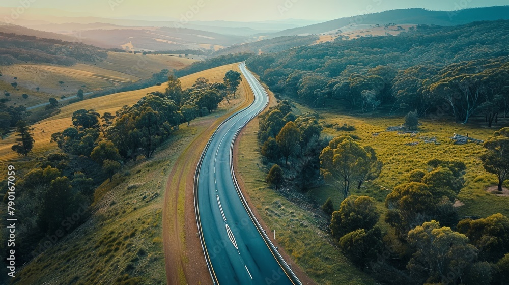 Aerial view of winding roads cutting through the Australian countryside.