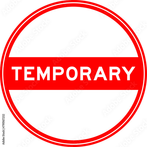 Red color round seal sticker in word temporary on white background