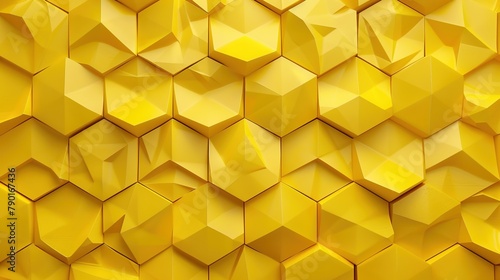 Abstract seamless yellow colored painted geometric rhombus diamond hexagon 3d tiles wall texture background photo